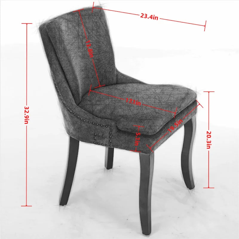 Chenille Fabric Upholstered Dining Chairs w/ Solid Wood Legs(Set of 2)
