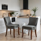 Chenille Fabric Upholstered Dining Chairs w/ Solid Wood Legs(Set of 2)