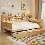 Wooden Twin Size Daybed with Storage Shelves, Two Drawers & Study Desk,Natural