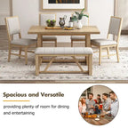 6 Piece Dining Table Chair Set, Wooden Kitchen Furniture Set with Acacia Wood Rectangular Table, 4 Chairs and 1 Bench