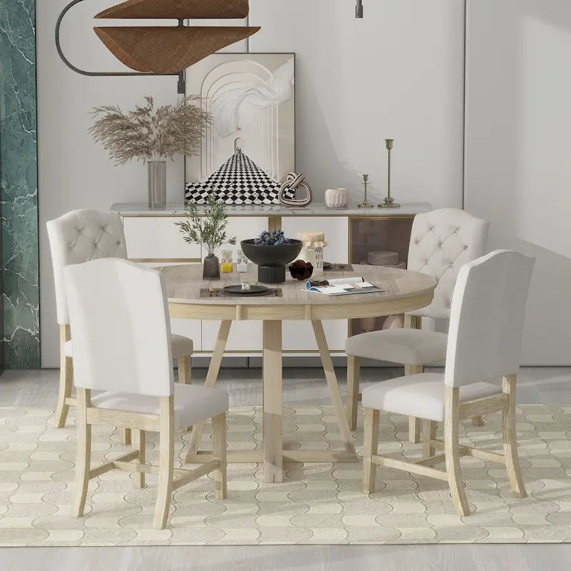 Multi-Function Dining Table and Chair Sets Farmhouse Kitchen Dining Table Sets with Removable Folding Plates Cross-Shaped Legs