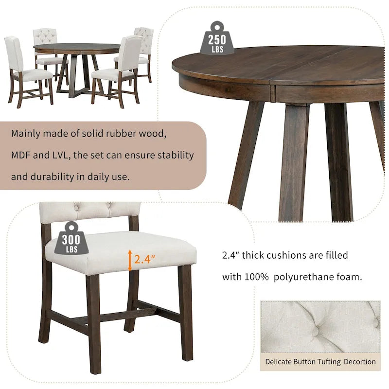Multi-Function Dining Table and Chair Sets Farmhouse Kitchen Dining Table Sets with Removable Folding Plates Cross-Shaped Legs