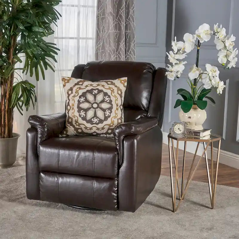 Roomfitters Fabric Glider Recliner with Swivel, Manual Reclining Chair