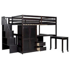 Full Loft Bed with Stairs, Built-in Desk & 5-in-1 Storage