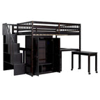 Full Loft Bed with Stairs, Built-in Desk & 5-in-1 Storage