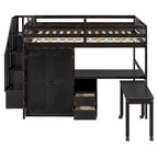 Full Loft Bed with Stairs, Built-in Desk & 5-in-1 Storage