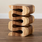 Eliada Hand-carved Suar Wood Side Table - Wavy Sculptural Accent Table, Modern Boho Style for Living Room or Bedroom
