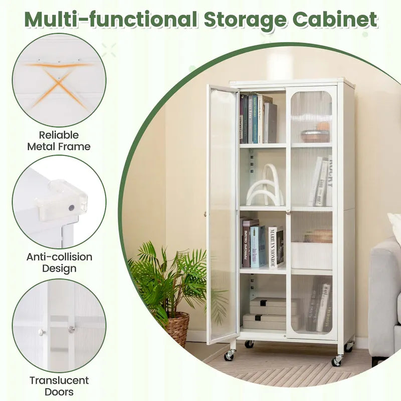 Costway Storage Cabinet with Wheels & 2 Translucent Doors Adjustable - See Details