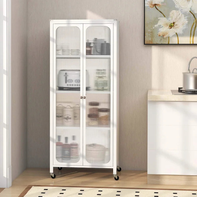 Costway Storage Cabinet with Wheels & 2 Translucent Doors Adjustable - See Details
