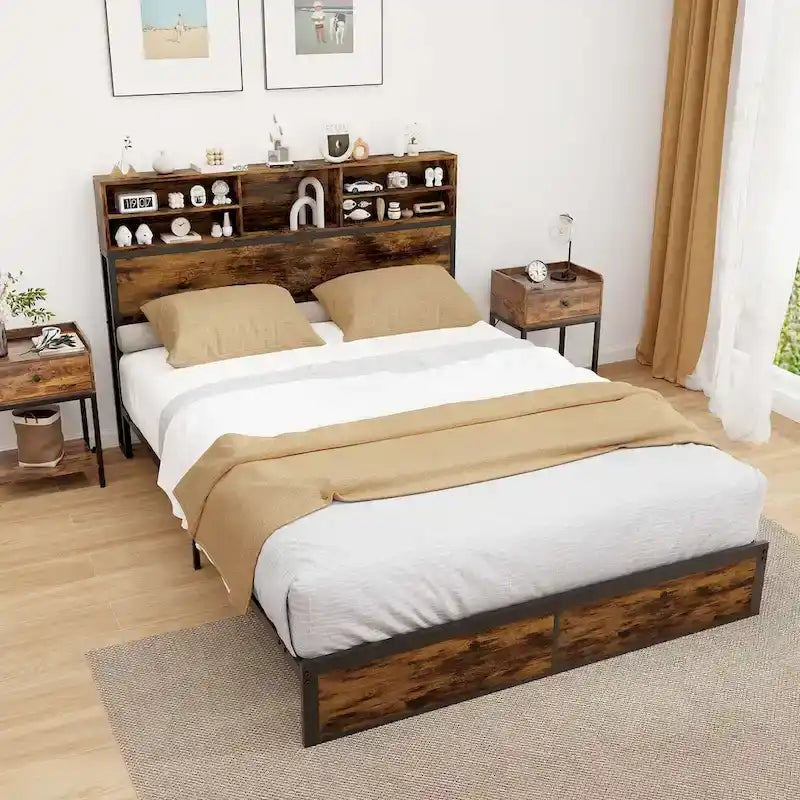 Costway Twin/Full/Queen/King Bed Frame with Charging Station Storage