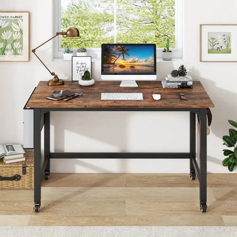 Costway 1/2/4 PCS Rolling Computer Desk Metal Frame PC Laptop Table