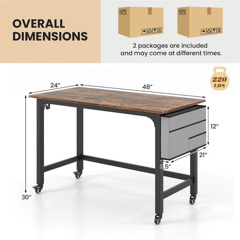 Costway 1/2/4 PCS Rolling Computer Desk Metal Frame PC Laptop Table