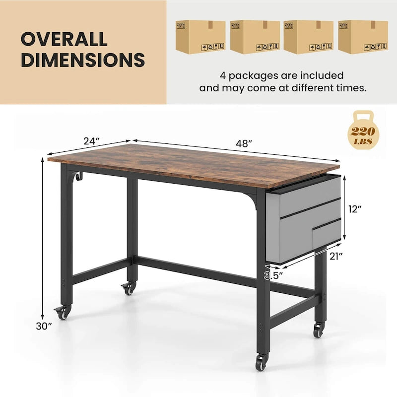 Costway 1/2/4 PCS Rolling Computer Desk Metal Frame PC Laptop Table