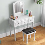 Costway Vanity Table Set Makeup Desk Cushioned Stool 3 Drawer Large - See Details