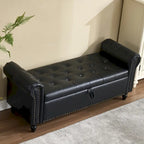 55.12 Upholstered Fabric Storage Ottoman Bench, Button Tufted Design, 275lbs Capacity for Living Room or Bedroom