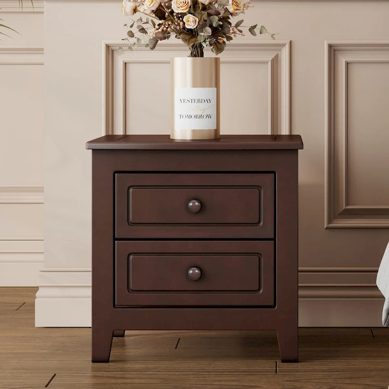 Roomfitters 2-Drawer Nightstand for Bedroom, Mid-Century Retro Bedside Table with Classic Design