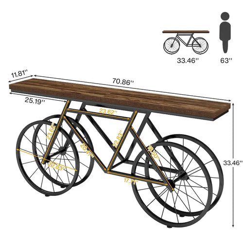 70.9-Inch Extra Long Console Table with Bicycle Metal Base for Entryway, Living Room - 11.81D x 70.87W x 33.46H