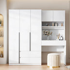 3-in-1 Wardrobe Closet with Vanity Desk, Desk Set, Bedroom Armoire with 2 Drawers 3-Door Storage Desk Wardrobe