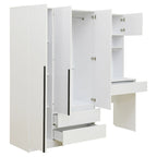 3-in-1 Wardrobe Closet with Vanity Desk, Desk Set, Bedroom Armoire with 2 Drawers 3-Door Storage Desk Wardrobe