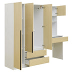 3-in-1 Wardrobe Closet with Vanity Desk, Desk Set, Bedroom Armoire with 2 Drawers 3-Door Storage Desk Wardrobe