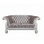Kai Loveseat, 5 Pillows, Tufted Ivory Fabric, Scrolled, White, 76 Inch