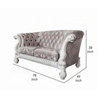 Kai Loveseat, 5 Pillows, Tufted Ivory Fabric, Scrolled, White, 76 Inch