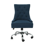 Swivel Office Chair, Navy Blue Fabric, Tufted Back, Rolling Wheels