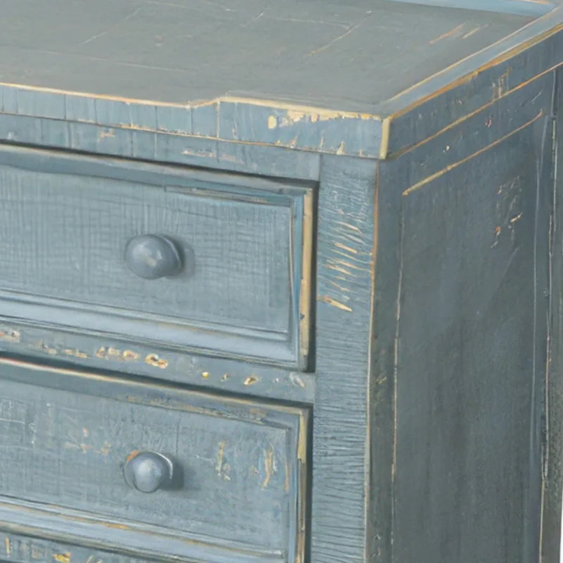 Rena Side End Table with 3 Drawers, 28 Inch Rustic Green Mahogany Wood