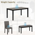 6 Piece Dining Table Set, Wooden Dining Table Set with Rectangular Dining Table, Bench and 4 Upholstered Chairs