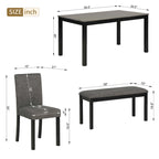 6 Piece Dining Table Set, Wooden Dining Table Set with Rectangular Dining Table, Bench and 4 Upholstered Chairs