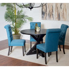 5 Piece Round Dining Table Set, Dining Room Furniture Set with Cross-Buck Dining Table and 4 Upholstered Chairs