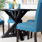 5 Piece Round Dining Table Set, Dining Room Furniture Set with Cross-Buck Dining Table and 4 Upholstered Chairs