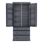 Kitchen Pantry Cabinet with 8 Doors Shelves, Wood Storage Cabinet with 3 Storage Drawers, Cupboard with Adjustable Shelves