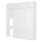 Full/Queen Size Murphy Bed Wall Bed with Desk & Top Cabinet, Folding Murphy Cabinet Bed w/ Storage Shelves, Space Saving Design