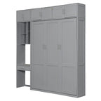 Full/Queen Size Murphy Bed Wall Bed with Desk & Top Cabinet, Folding Murphy Cabinet Bed w/ Storage Shelves, Space Saving Design
