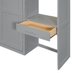 Full/Queen Size Murphy Bed Wall Bed with Desk & Top Cabinet, Folding Murphy Cabinet Bed w/ Storage Shelves, Space Saving Design