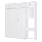 Full/Queen Size Murphy Bed Wall Bed with Desk & Top Cabinet, Folding Murphy Cabinet Bed w/ Storage Shelves, Space Saving Design
