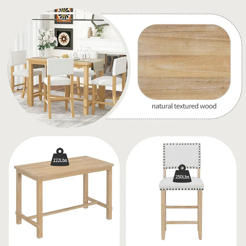 5-Piece Counter Height Dining Table with 4 Chairs