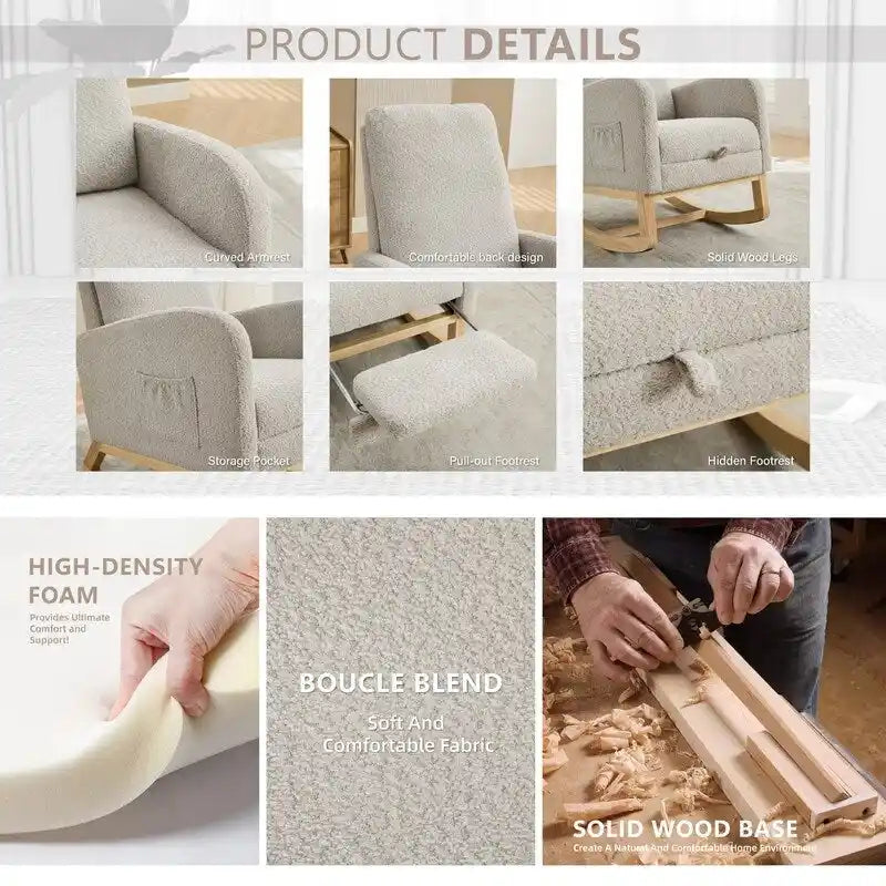 Living Room Rocking Accent Chair with Retractable Footrest