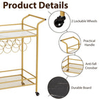 EROMMY Gold Bar Cart with Wheels, Rolling Liquor Cart with Wine Rack and Glass Holder, Modern Bar Trolley for Home Kitchen.