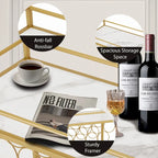 EROMMY Gold Bar Cart with Wheels, Rolling Liquor Cart with Wine Rack and Glass Holder, Modern Bar Trolley for Home Kitchen.