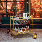 EROMMY Gold Bar Cart with Wheels, Rolling Liquor Cart with Wine Rack and Glass Holder, Modern Bar Trolley for Home Kitchen.