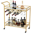 EROMMY Gold Bar Cart with Wheels, Rolling Liquor Cart with Wine Rack and Glass Holder, Modern Bar Trolley for Home Kitchen.