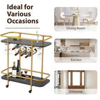 EROMMY Gold Bar Cart with Wheels, Rolling Liquor Cart with Wine Rack and Glass Holder, Modern Bar Trolley for Home Kitchen.