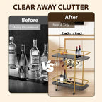 EROMMY Gold Bar Cart with Wheels, Rolling Liquor Cart with Wine Rack and Glass Holder, Modern Bar Trolley for Home Kitchen.