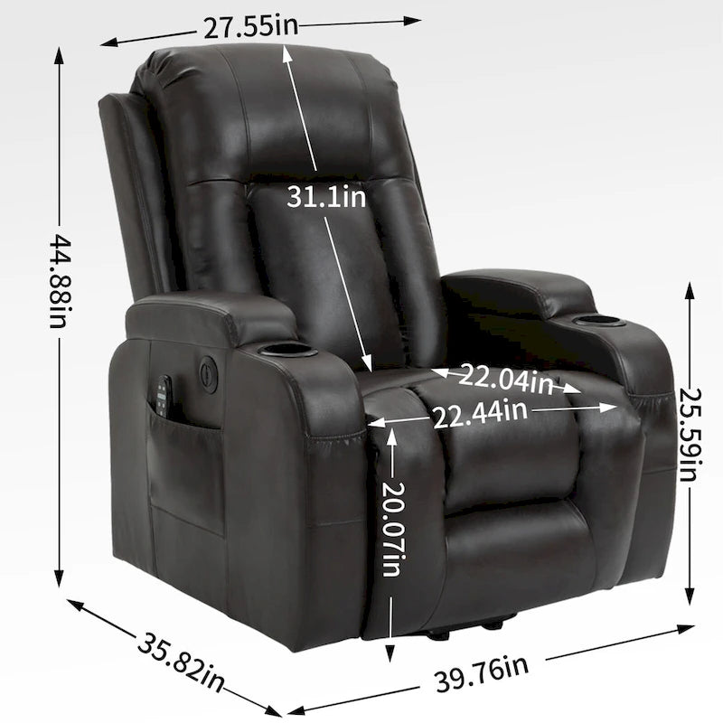 Infinite Position Power Lift Recliner with Massage and Heat, Dual USB Ports, Cup Holders, Side Pockets, Ideal for Seniors