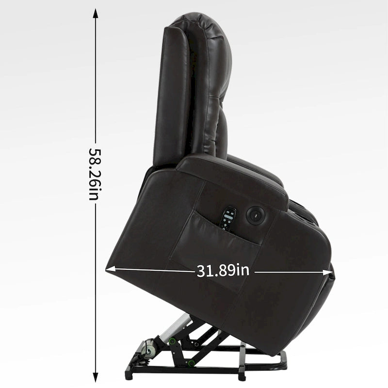 Infinite Position Power Lift Recliner with Massage and Heat, Dual USB Ports, Cup Holders, Side Pockets, Ideal for Seniors