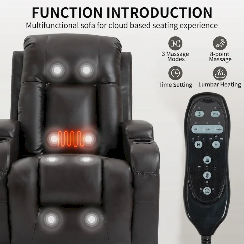 Infinite Position Power Lift Recliner with Massage and Heat, Dual USB Ports, Cup Holders, Side Pockets, Ideal for Seniors