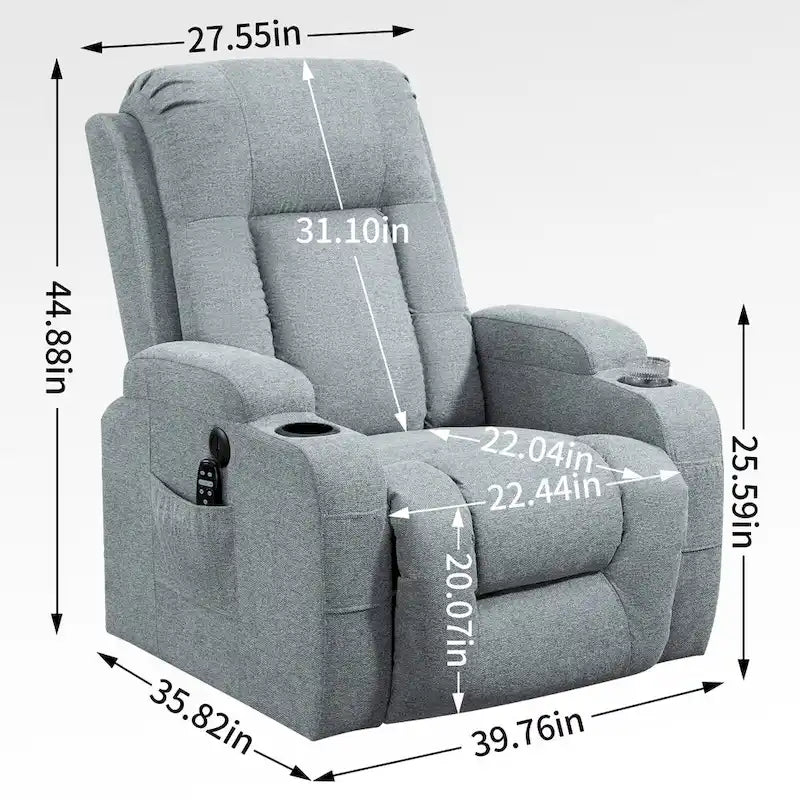 Infinite Position Power Lift Recliner with Massage and Heat, Dual USB Ports, Cup Holders, Side Pockets, Ideal for Seniors
