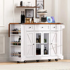 53 Farmhouse Kitchen Island With Two Tempered Glass Cabinet Doors(no include stool)
